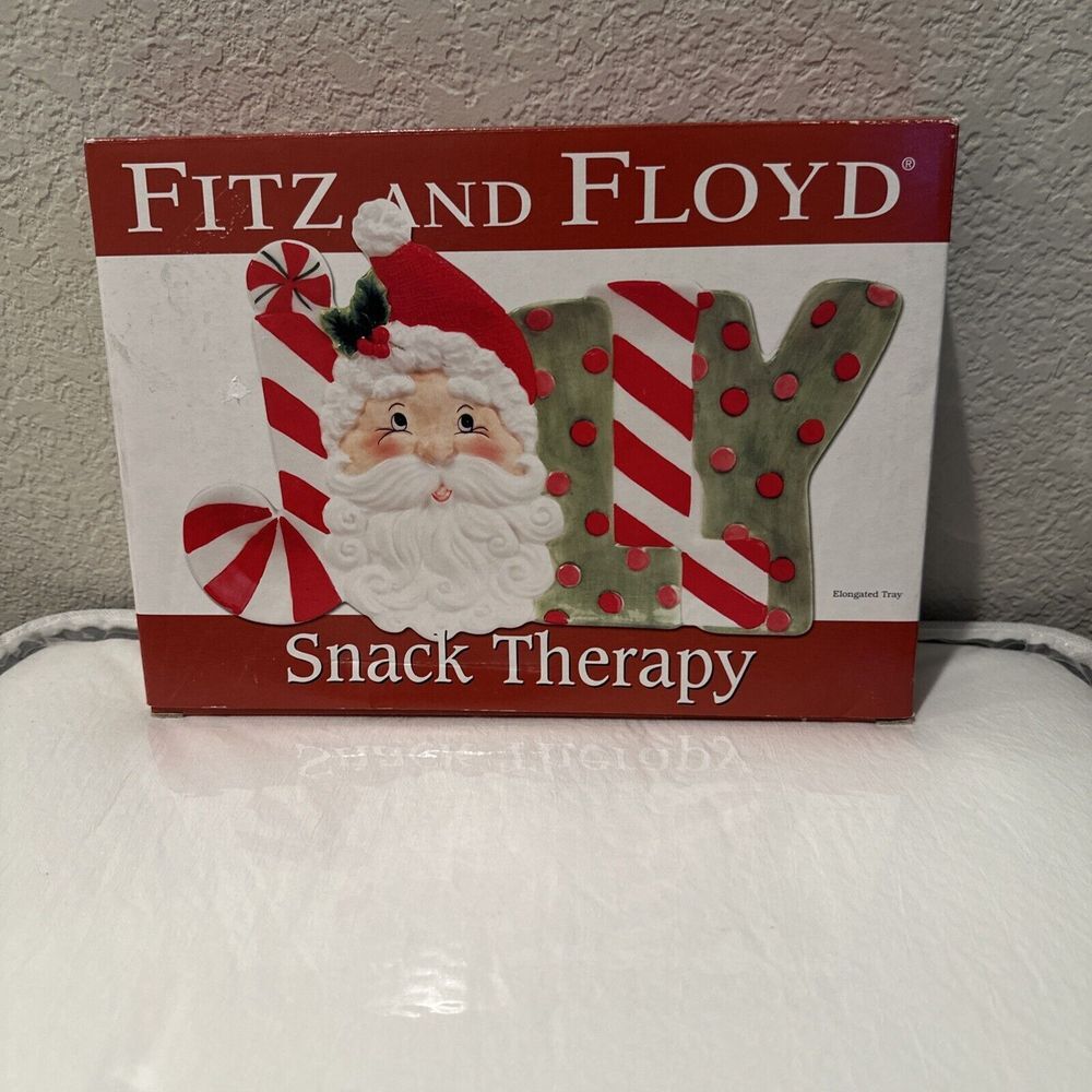 Fitz & Floyd Jolly Snack Therapy Serving Tray Santa Holiday Plate New in Box